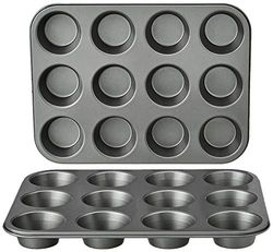 Amazon Basics Ronde moules à muffins en acier carbone antiadhésif, Lot de 2, Gris