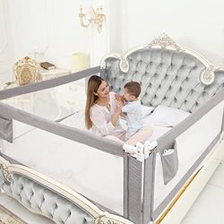 ZEHNHASE Barandilla de La Cama para bebés, Barrera de cama para niños Colchón doble, doble, tamaño completo tamaño queen y king (gris, 190cm)