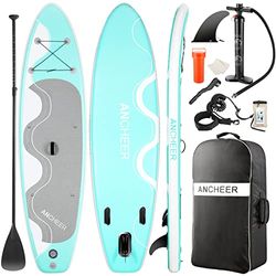 ANCHEER Opblaasbaar stand-up-paddleboard, 320 cm lang, met duurzame SUP-accessoires, rugzak, riem, peddel en handpomp, onderste vin, waterdichte tas, reparatieset, allround board