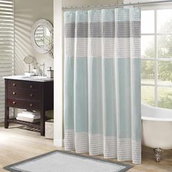 Madison Park Rideaux de Bain Modernes en Microfibre à Rayures Imitation Soie pour Salle de Bain, Turquoise, 183 x 183 cm
