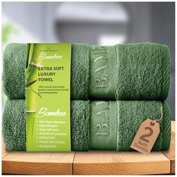 GC GAVENO CAVAILIA Large Bath Towel Bamboo Towels 2 Pack (70x120cm) - Highly Absorbent Quick Dry Towels (40% Cotton, 60% Bamboo) - Washable Bathroom Towel Green - 500 GSM