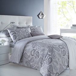 Sleepdown Sleepdown Paisley Grey Duvet Cover & Pillowcase Set Bedding Digital Print Quilt Case Single Double King Bedding Bedroom Daybed (Super King)