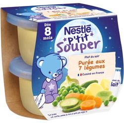 Nestlé Bébé P'tit Souper Purée du Soir aux 7 Légumes - Plat Légumes et féculents dès 8 mois - 2 x 200g