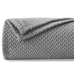 NEWCOSPLAY, Superzachte sprei, zijdeachtig flanellen fleece, bladerpatroon, licht dekbed, voor alle seizoenen, grijs, sprei (127 x 152,4 cm)