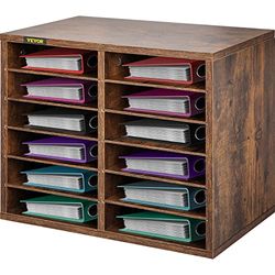 VEVOR Armario de Oficina Archivador 49x31x41 cm Armario de Documentos de Madera 12 Ranuras de Almacenamiento Organizadores de Oficina, Estantes Extraíbles para Hogar y Estudio, Color Marrón Oscuro