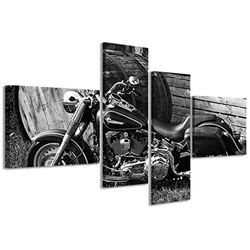 Kunstdruk op canvas, Harley Davidson VII Moderne afbeeldingen op 4 panelen, klaar ingelijst, canvasdruk, klaar om op te hangen, 160 x 70 cm