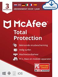 McAfee Total Protection 2020 |3 apparaaten |1 jaar | antivirussoftware, internetbeveiliging, wachtwoordbeheer, Mobile Security, meerdere apparaten| PC/Mac/Android/iOS| Downloaden