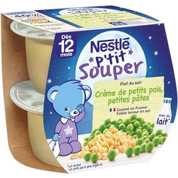 Nestlé Bébé P'tit Souper Crème de Petits Pois Petites Pâtes - Plat Légumes et féculents dès 12 mois - 2 x 200g (Lot de 6)