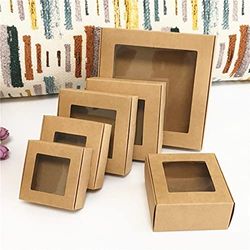 15 Pcs Kraft Craft Packing Paper Box Gift Packing Box For Candy/Cake/Biscuits Wedding Party Supplies-brown-PVC,15x15x5cm