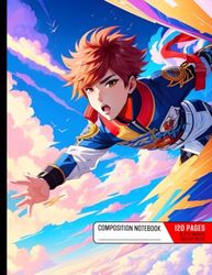 Composition Notebook College Ruled: Boy Falling from Sky, Clouds, Sun, View from Sky, Beautiful Face, Bold Colors, Highly Stylized Anime Illustration, ... Influence, Ultra Detailed Art, High Detail,