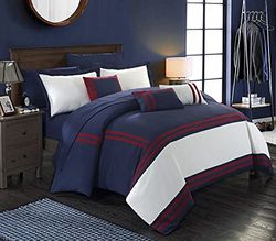 Chic Home 10 peças Zarah Supersoft Oversized várias bandas de cor bloco coleção Comforter Set, rainha, cor azul-marinho