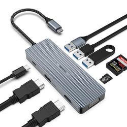 OBERSTER Hub USB C, Adaptateur USB C 9 en 1 Triple Affichage avec 2 x HDMI/VGA, Station d'accueil Rapide Mac Pro/Air 5Gbps pour Lenovo et périphériques de Type C (SD/TF+USB A 3.0/2.0+PD Charging)