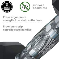 Manubrio esagonale gommato professionale da 1 a 50 kg | pesistica palestre o home gym | impugnatura ergonomica antiscivolo | venduto singolarmente (2 x 6 Kg)