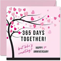 Divertida tarjeta de aniversario de papel para esposa o marido, 365 días juntos, regalos "I Love You", tarjetas de felicitación de primer aniversario de boda para pareja, tarjetas de felicitación de 145 mm x 145 mm para primeros aniversarios