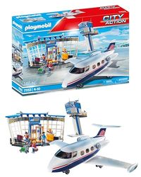 Playmobil City Action 71153 Airport with Airplane and Control Tower, With Environmentally Friendly 2-in-1 Reversible Cardboard Packaging, Plane Toy for 4+ Year Olds
