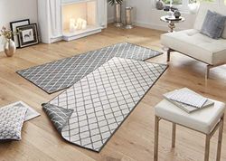 bougari Malaga - Tappeto reversibile per interni ed esterni, Polipropilene, Grau Creme, 80x350 cm