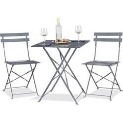 Stalwart DA-WW178GREY Folding Bisto Set Table 2 Chairs Grey