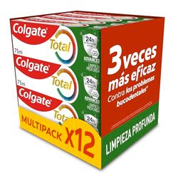 Colgate Total Advanced Limpieza Interdental Pasta de Dientes, 12 Uds x 75ml, Dentífrico con Flúor, Limpieza Profunda en Zonas de Difícil Acceso, 24H de Defensa Antibacteriana Reforzada para la Boca*