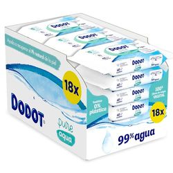 Dodot Toallitas Pure Aqua para Bebé, 99% Agua, 100% Fibras de Origen Vegetal, 864 Toallitas, 18 Paquetes (18 X 48)