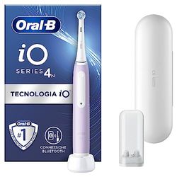 Oral-B Spazzolino Elettrico Ricaricabile iO 4N, Sensore di Pressione, Connessione Bluetooth, 4 Modalità di Spazzolamento, 1 Testina, 1 Spazzolino, 1 Custodia da Viaggio, Lavanda, Idea Regalo