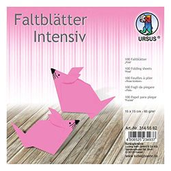 Ursus 3145562 - vouwvellen Uni intensief, roze, ca. 15 x 15 cm, 65 g/m², 100 vellen, van affichpapier, gekleurd, voor kleine en grote origami kunstenaars, ideaal voor veelzijdige knutselwerken