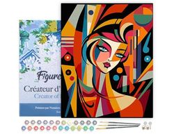 Figured'Art Pintar por Numeros Adultos con marco Mujer Abstracta al Estilo Picasso - Manualidades pintura acrilica Kit Cuadro DIY completo - 40x50cm con bastidor montado