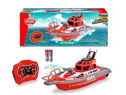 Dickie Toys 201107000- Lancha de Bomberos Radio Control 38cm, 2 Canales, 27 MHz, Carga por USB, Velocidad Punta 6km/h, para Niños a Partir de 6 Años