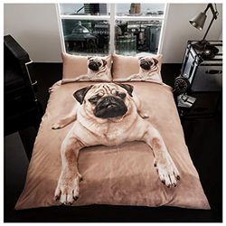 GC GAVENO CAVAILIA Premium 3D Forest Safari Duvet Cover, Soft & Cosy Wildlife Bedding Animal Quilt Set, Pug Dog, King