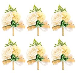 YunJiaoon Set da 6 pezzi di fiori all'occhiello per uomini, con spille per sposo e testimone, bouquet di rose per balli, cene formali, feste, anniversari