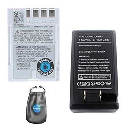 Batteria di ricambio digitale PLUS caricabatteria da viaggio per Olympus BLM-5, DSLR E-3 - Include custodia per accessori per lenti