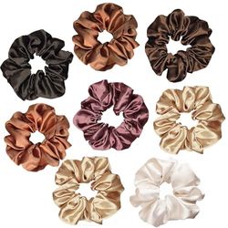 Pack of 8 Women's Silk Scrunchies, Soft Satin Hair Bobbles for Women and Girls, Hair Accessories without Hair Breakage, Large Elastic Hair Bobbles for Curls and Straight Hair (6 Colours, 10 cm)