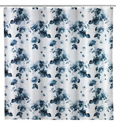 Wenko Tenda doccia antimuffa Rose Bleu, tenda tessile antibatterica con effetto antimuffa, lavabile, idrorepellente, con 12 anelli per il fissaggio al tubo della doccia, 180 x 200 cm