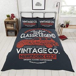Rapport Vändbar tvåsidig klassisk vintage bil amerikansk New York sängkläder set, multi, kung