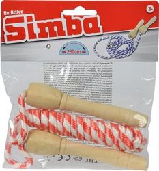 Simba 107301006 - Springtouw Super Jump, 3 assorti, slechts één artikel wordt geleverd, met naturel houten handvat, rood, blauw, of geel, touw 230cm, vanaf 5 jaar