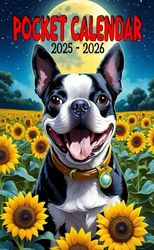 Pocket Calendar 2025-2026: Boston Terrier Cover, 24 Months Monthly Planner, Small Size 4*6.5 inches