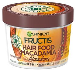 Garnier Fructis Hair Food máscara empilhar 3 em 1 macadâmia alisante para cabelo rebelde - 3 recipientes de 390 ml - total: 1170 ml