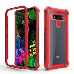 Asuwish Custodia per telefono per LG G8 ThinQ Cover Robusto Antiurto Hard Drop Proof Full Body Protettivo Heavy Duty Hybrid Dual Layer Cell Accessori LGG8 Sottile Q G 8 LG8 G8thinq LGG8thinq 8G Donne Uomini Rosso