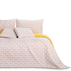 AmeliaHome Sprei, bedsprei, 240 x 260 cm, tweezijdig, onderhoudsvriendelijk, stiksel, folkloristisch plantenpatroon, geel, wit, oranje, folky