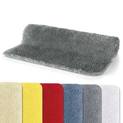 Spirella - Tapis de Salle de Bain Microfibre FINO, Antidérapant, Séchage Rapide, Poils Longs 25 mm, Lavable en Machine + Sèche-Linge - 60 x 90 cm - Gris