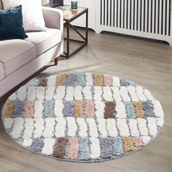 carpet city Tapis à Poils Longs, 120 x 120 cm, Rond, Motif géo Moderne, Multicolore, Profond, Effet 3D, Moelleux, Doux, pour Salon, Chambre à Coucher, à Poils Longs