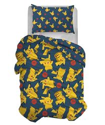 Pokemon Single Duvet Cover Set, Cotton, 100% Cotton, 155 x 200 cm, Pillowcase 50 x 80 cm, Official Product, No Fitted Sheet