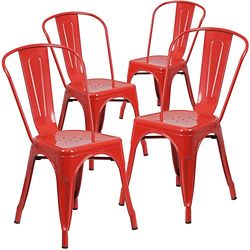 Flash Furniture Cadeira empilhável Luke, de qualidade comercial, de metal vermelho, para interiores e exteriores, embalagem de 4