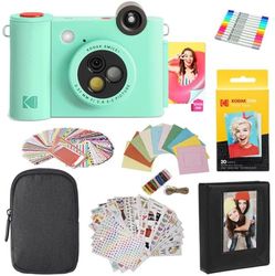 KODAK Smile+ 2-in-1 Fotocamera & Stampante Foto Regalo + Custodia + Carta Zink 20pz + Album + Set Adesivi + Cornici + Pennarelli - Verde