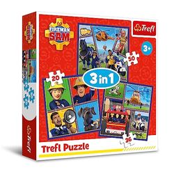 Trefl-Fireman Sam, Brandman Sams dag - Pussel 3-i-1, 3 läggspel, från 20 till 50 bitar -Färgglada pussel med sagans karaktärer, Kollage, Olika svårighetsgrad, Kreativ underhållning, för barn från 3 år