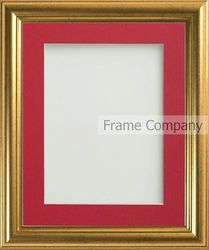 Frame Company Eldridge Gold Photo Frame with Red Mount, 16x12 for 12x10 inch, fitted with perspex