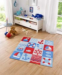 Zala Living Nautic Kids tapijt, Polyamide, Blauw/Rood, 100 x 100 x 0,7 cm