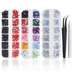 AiQInu 4200 piezas Decoracion Uñas, Cristales para Uñas, Gemas de espalda Con Pinzas De Recogida y Pluma Punteadora (4 Tamaños, 12 colores)