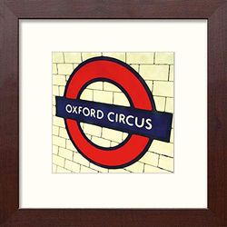 Home Décor - Wall Art - Hanging Photo Frames – London Underground Oxford Circus Contemporary Home Decor Wall Art Watercolour Print, Mahogany Frame, 8 x 8 Inches