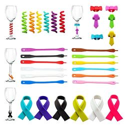 CNYMANY 30 pcs Silicone Wine Glass Charms, Goblet Drink Markers Tags for Wine Cocktail Champagne Tasting Party Favors Decoration Supplies Gifts
