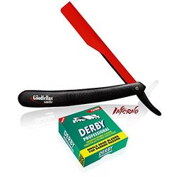 The Goodfellas' Smile Kit Straight Razor Inferno By The Goodfellas' Smile plus 100 Derby Professional Single Edge Razor Blades